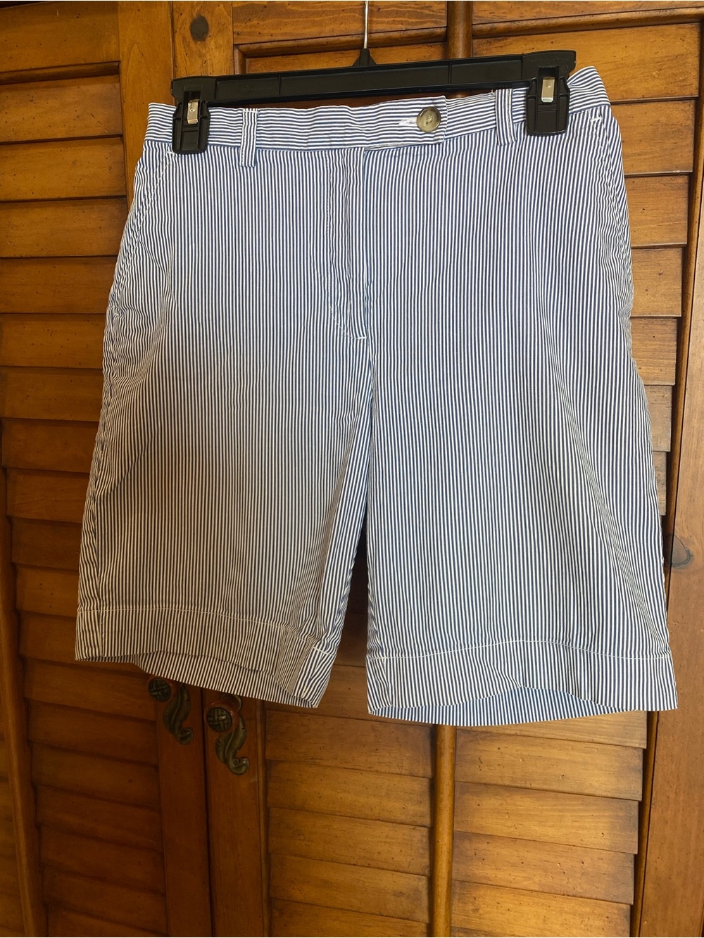 Lands' End Blue and White Pinstripe Women's Bermuda Shorts